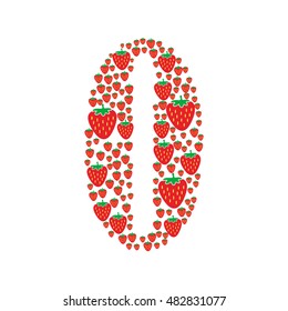 red strawberries in different size forming number zero