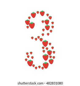 red strawberries in different size forming number three
