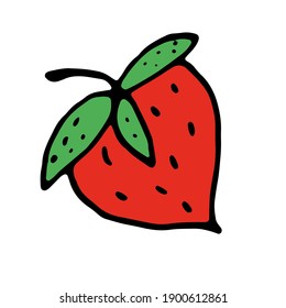 Red strawberries with green leaves on a white background. Scribble. Vector illustration. Hand drawing.