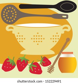 Red strawberries and honey Seasonal cooking of a delicious jam