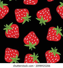
Fresas rojas en un fondo negro, vectores sin costura.