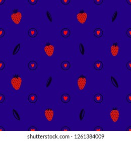 Red strawberries on the blue background
