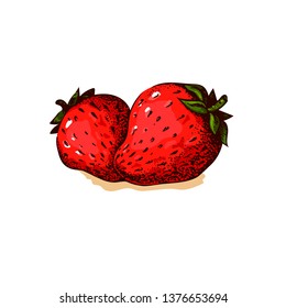 Red strawberries on white background. Beautiful element for your food or summer design.