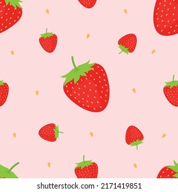 Red strawberries seamless pattern background. Vector decorative design for backdrops, wrapping paper, fabric textile prints