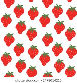 Red strawberries seamless pattern. Strawberry isolated on transparent background. Garden summer berry, sweet vitamins fruits vector print