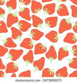 red strawberries seamless summer pattern. Suitable for tiles, decoration, packaging and more.