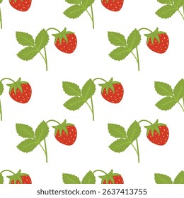 Red strawberries vector seamless pattern, seamless fruit design, strawberry plant pattern