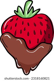 Red strawberry berry in chocolate vector illustration. Vector illustration