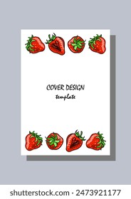 Red Strawberry. Brochure cover, postcards, banner and background design template. Vector illustration on white background.