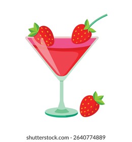 Red Strawberry Cocktail Martini Glass Drink Illustration