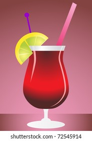 Red strawberry cocktail, vector illustration