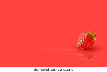 Red strawberry and copy space for your text. minimal idea concept on red pastel color background, 3D Render.