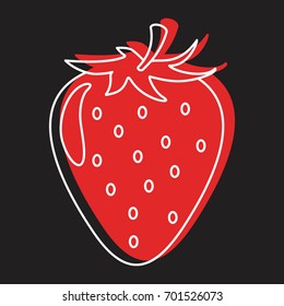 Red strawberry in doodle style icons vector illustration for design and web isolated on black background. Red strawberry vector object for labels and logo