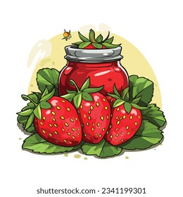 red strawberry in a glass jar illustration