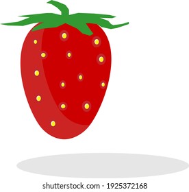 Red strawberry with green leaves and shade beautifully