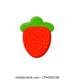Fresa roja con hojas verdes. Ilustración vectorial. Fondo blanco.