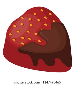 
A red strawberry heart chocolate with melted dripping chocolate
