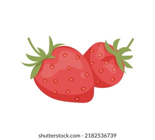 Red strawberry icon. Fresh and natural products, fruits and vegetables. Juicy summer berries. Natural, agriculture and farming, harvest. Graphic element for website. Cartoon flat vector illustration