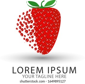 Red Strawberry Logo Design. Creative Strawberry Icon made of dots.