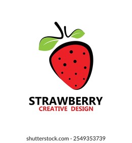 Logotipo ou ícone de morango vermelho. Bagas frescas orgânicas naturais. Fundo de frutas de verão. Cafeteria vegetariana, cartaz, empresa de cartões e marcas.