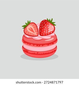 Macaron de fresa roja con rebanadas de fruta fresca Ilustración de arte de píxeles