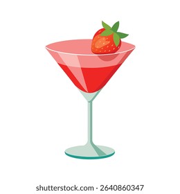 Red Strawberry Martini Cocktail Drink Glass vector
