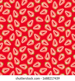 red strawberry on red background.  seamless pattern. Texture for fabric, wrapping, wallpaper. Decorative print.