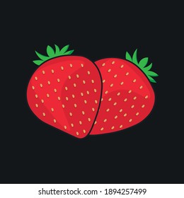 Red strawberry on black background