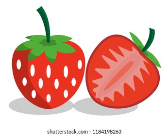 red strawberry on white background, vector illustration