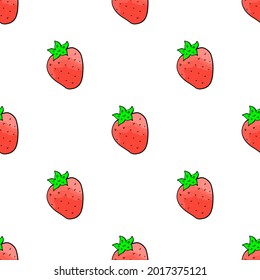 Red strawberry on a white seamless vector pattern background illustration