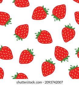 Red strawberry on a white seamless background, vector juicy berry.