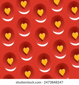 Rote Erdbeere Bildschirmschoner Muster mit Herzen statt Samen. Vektorillustration Roter Hintergrund einer Vertiefung in einer Erdbeere zur Aufnahme von Samen. Abstrakte Hintergründe für Desktop-Wrapper oder
