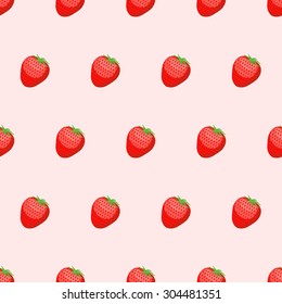 Red Strawberry seamless background. Fresh, ripe berries vector pattern.
