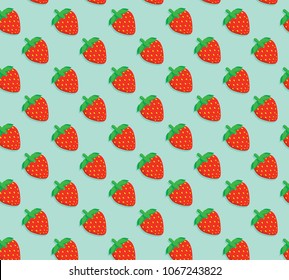 Red strawberry seamless pattern with blue background