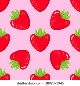 Red strawberry seamless pattern on pink background vector for St.Valentines Day cards, banners, wrapping paper, posters, scrapbooking, pillow, cups and fabric design. 