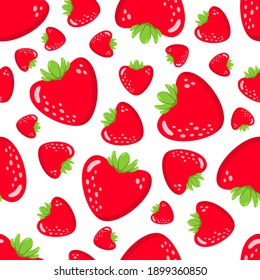 Red strawberry seamless pattern on white background vector for cards, banners, wrapping paper, posters, scrapbooking, pillow, cups and kitchen fabric design. 