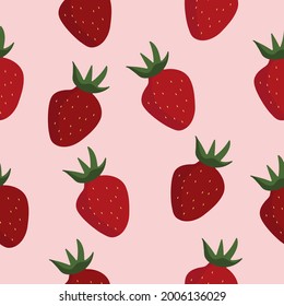 Red strawberry seamless pattern on pink background
