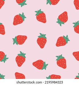 Red strawberry seamless pattern on pink background. Vector summer background with berries. Beautiful texture for fabric, wrapping, textile, wallpaper