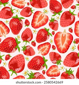 Red Strawberry Seamless Pattern on White Background