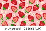 Red strawberry seamless pattern print packaging,fabric,wallpaper,textile,background, flat design cartoon vector illustration
