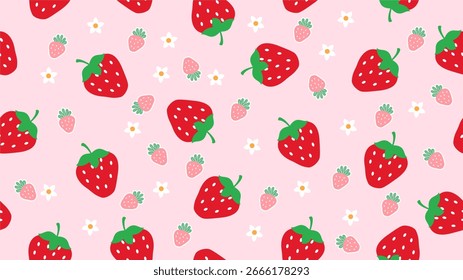 Empaquetado inconsútil de la impresión del patrón de la fresa roja, tela, Fondo de pantalla, materia textil, fondo, Ilustración vectorial plana de la historieta del diseño