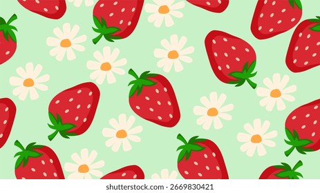 Red strawberry seamless pattern print packaging,fabric,wallpaper,textile,background, flat design cartoon vector illustration