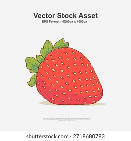 Red strawberry with seeds and stem in hand drawn doodle art style. This fresh fruit illustration is a clean vector design in EPS format, perfect for healthy food themes and botanical artwork.