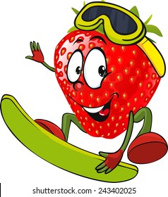 red strawberry surfing - vector illustration