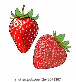 Red strawberry vector illustration, isolated on white background, sweet and vibrant design element, perfect for food, dessert, and summer-themed projects. Fresh fruit icon.