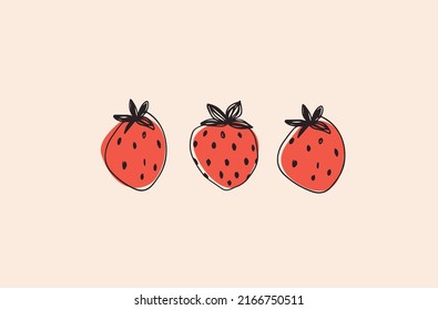 Red strawberry vector illustration on pink background