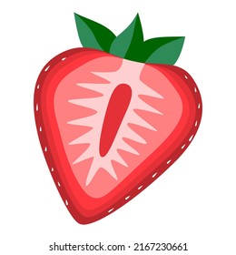 Red strawberry vegan berry vector flat isolated illustration. Tasty summer fruits and berries element. Strawberry taste. Colorful flat style cartoon berry. Eco food. Vegetarian sweet berry