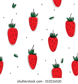 red strawberry at the white background seamless pattern in vector