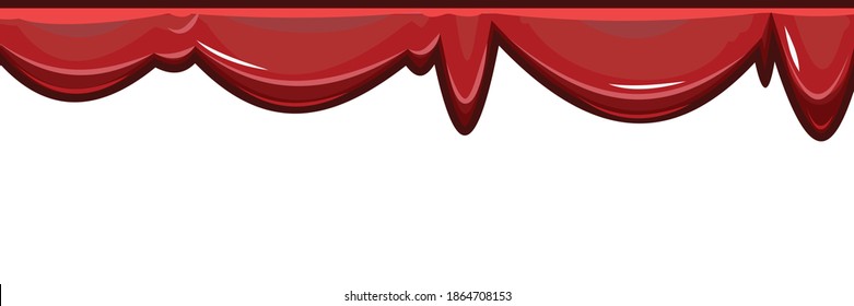 Red streaks of liquid. Cherry, plum or strawberry jam. Red paint runs off thickly. Custard. The drops slide. The isolated object on a white background. Frame. Vector