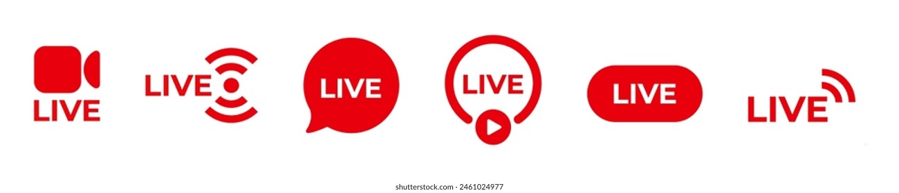 Red stream video broadcast icon. Live logo online.